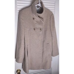 Wool Coat Larry Levin Neutral‎ Oatmeal Colored Double Breasted Overcoat ~ Size L